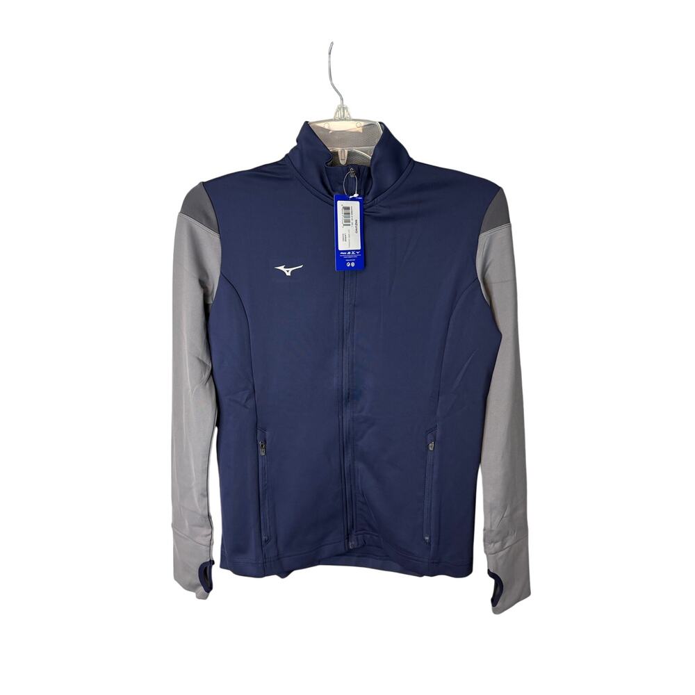 Mizuno performance full zip  long sleeve athletic shirt navy grey charcoal YL